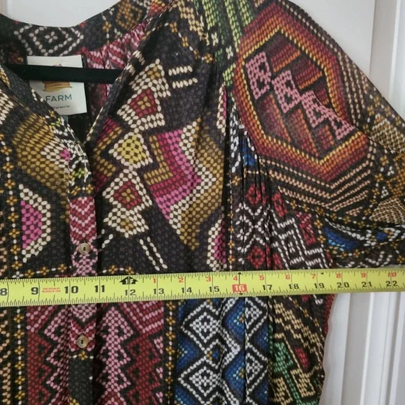 FARM Rio Rauti Maxi Dress XS Multi Abstract Tiered Long Sleeve, No Belt - Picture 9 of 13